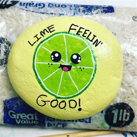 Lime Feeling Good Silly Pun Painted Rock In 2020 Rock Crafts Rock