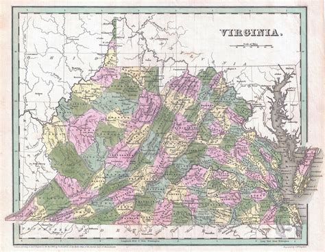 Large Detailed Old Administrative Map Of Virginia State With Relief And Other Marks 1838