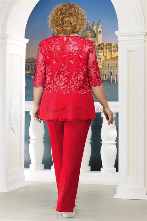 Red Plus Size Mother Of The Bride Pant Suit Women Pc Trousers Outfits