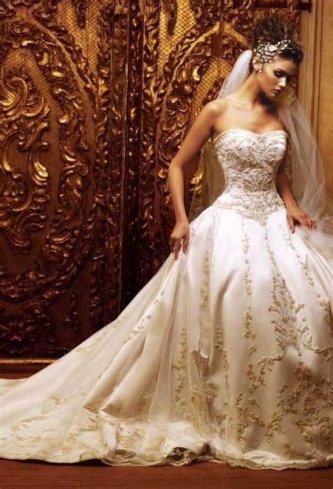 glamorous ornate wedding gown cream wedding dresses gold wedding dress most beautiful wedding