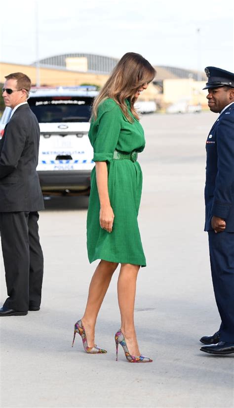 Melania Trumps Green Dress And Christian Louboutin Heels Popsugar Fashion Photo 4