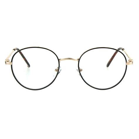 Classic 90s Metal Rim Round Clear Lens Eye Glasses Frame Gold Black