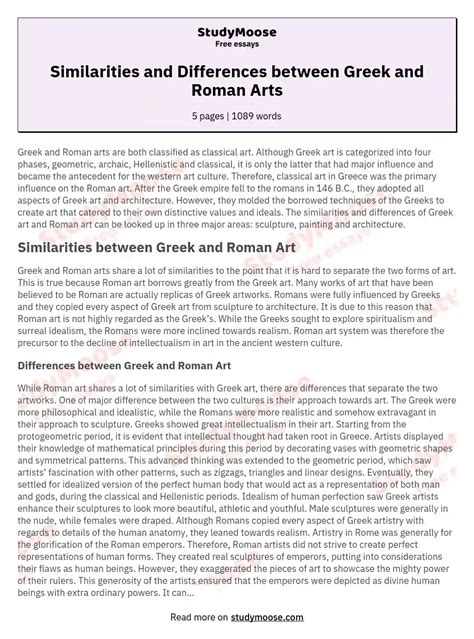 Similarities And Differences Between Greek And Roman Arts Free Comparison Essay Example