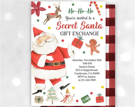Secret Santa Gift Exchange Invitation Christmas Party Invite Etsy Hot