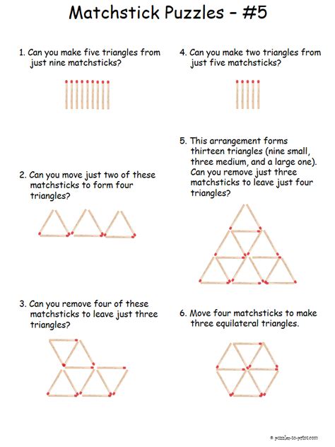 Free Printable Triangle Matchstick Puzzles Maths Puzzles Printable
