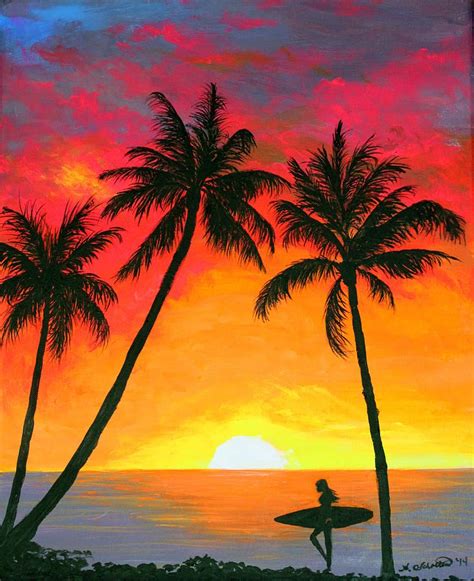 Tropical Sunset Surfer By Amy Scholten Easy Landscape Paintings