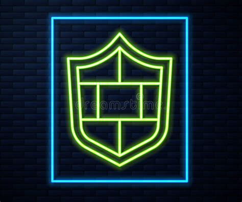 Glowing Neon Line Shield With Cyber Security Brick Wall Icon Isolated On Brick Wall Background