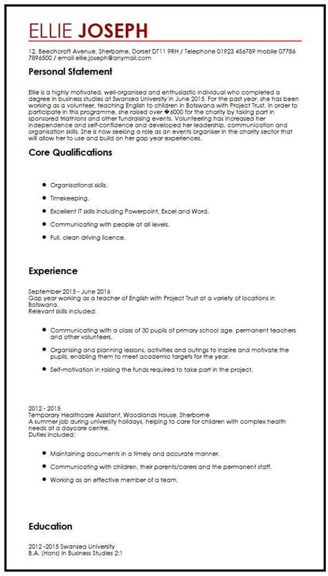 Cv Sample With Gap Year Myperfectcv