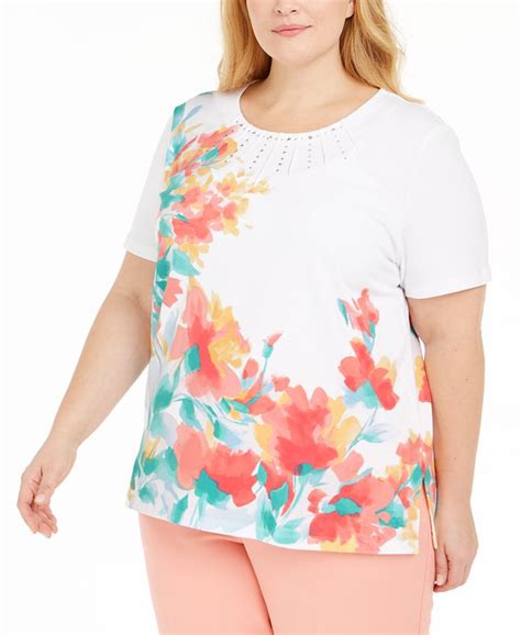 Alfred Dunner Plus Size Classics Embellished Floral Print Top Macys