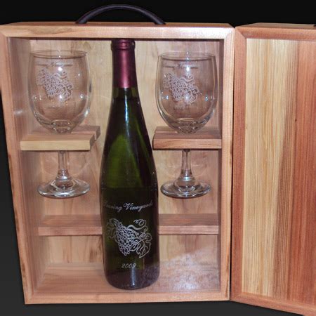 Alcohol and glass gift sets. Wine Boxes and Displays - Diversions in wood