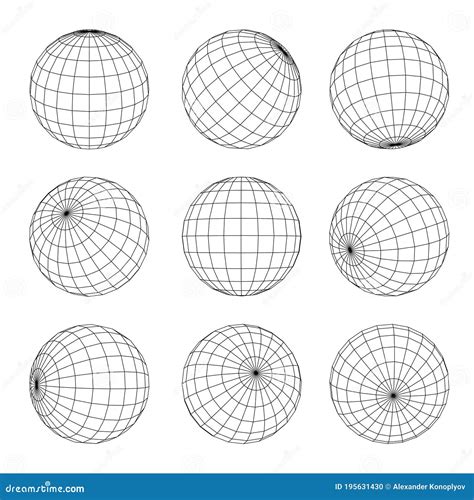 Globe Grid Set Earth Planet Orb Wireframe In Nine Position