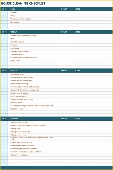Professional House Cleaning Checklist Template Excel