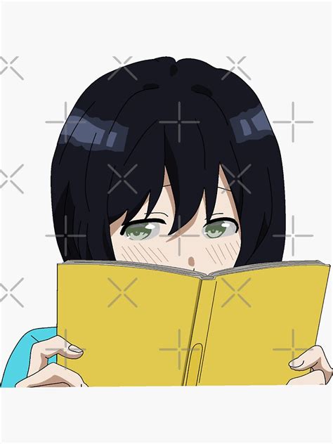 Cute Embarrassed Anime Short Black Hair Girl Reading A Book Sticker For Sale By Brendanre