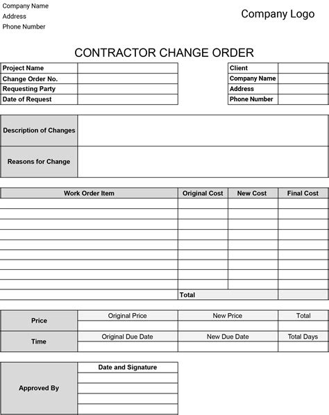 Change Order Templates Download And Print For Free