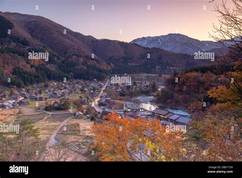 Elevated View Of Ogimachi Unesco World Heritage Site At Dusk