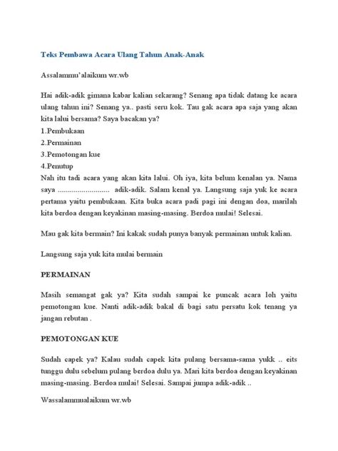 Kumpulan Contoh Contoh Teks Mc Ulang Tahun Anak Lucu - filtrujillo.com