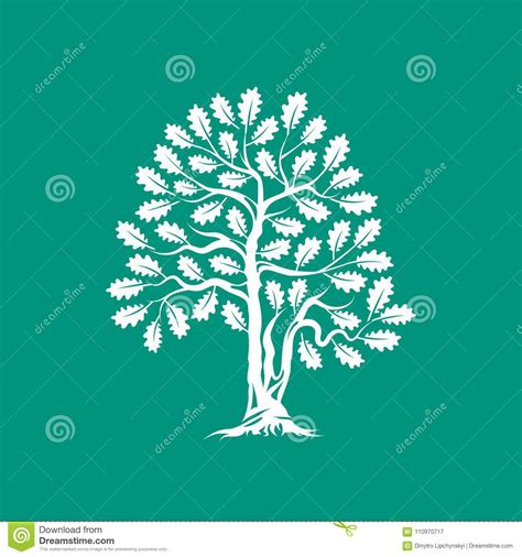Huge And Sacred Oak Tree Silhouette Logo Badge Isolated On Green