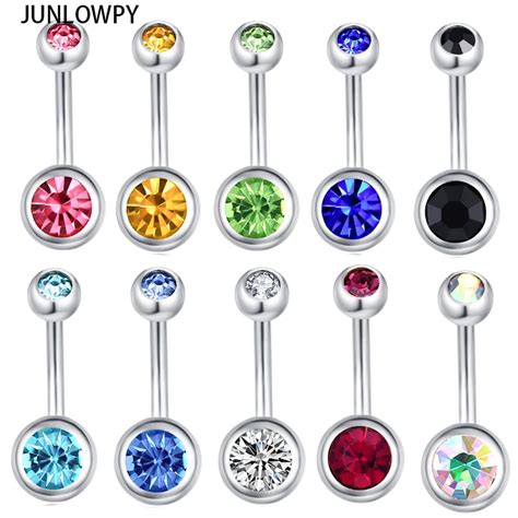 Junlowpy Piercing Belly Rings Stainless Steel Mix 10 Colors 200pcs 14g Crystal Sexy Belly Button