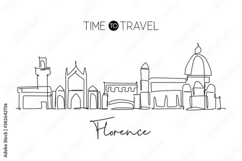 Single Continuous Line Drawing Of Florence City Skyline Italy Famous