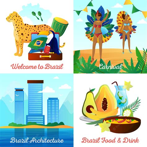 Vector Travel Poster Of Brazil Travel Poster With Brazilian Clip Art