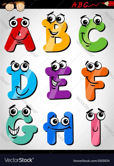 Cartoon Illustration Of Funny Capital Letters Alphabet From A To I For