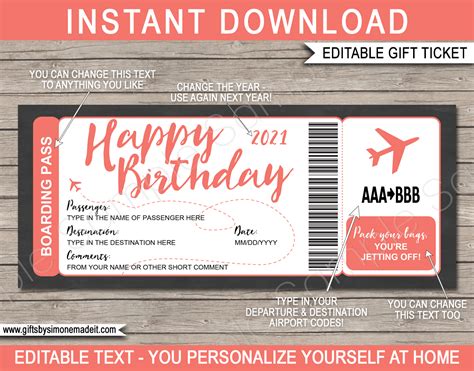 Advertisement these invitations are free to use … Birthday Surprise Trip Boarding Pass Gift Template | Fake ...