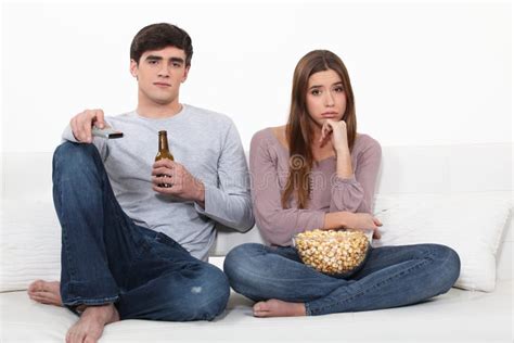 Bored Couple Watching Tv Stock Image Image Of Remote 27090217