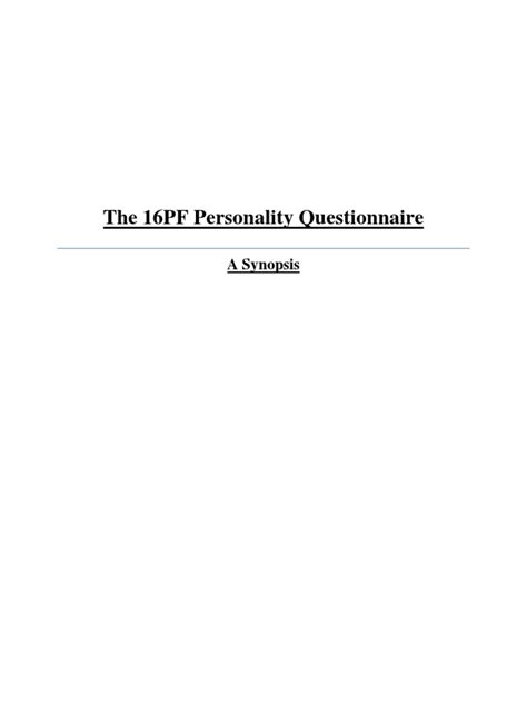 The 16pf Personality Questionnaire Final1 Tests Psychology