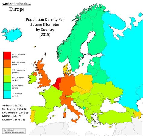 European Population Density By Country 2015 European Map European