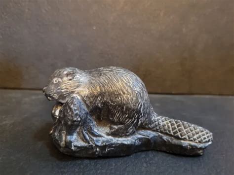 The Wolf Sculptures Inuit Carved Soapstone Beaver Hand Made In Canada