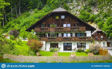 Beautiful Alps Landscape With Green Mountains Valley Houses And