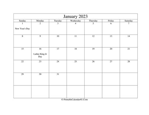 January 2023 Calendar Templates