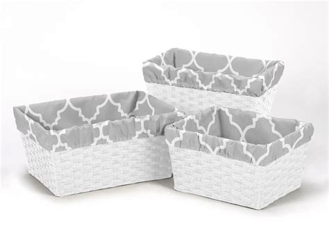 Gray And White Trellis Collection Basket Liners By Sweet Jojo Designs