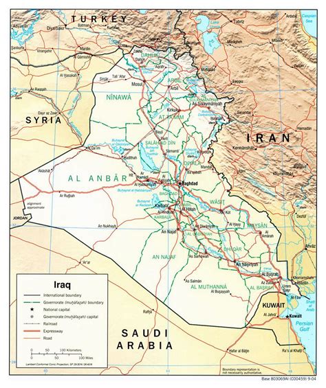 Large Political And Administrative Map Of Iraq With Relief Roads And
