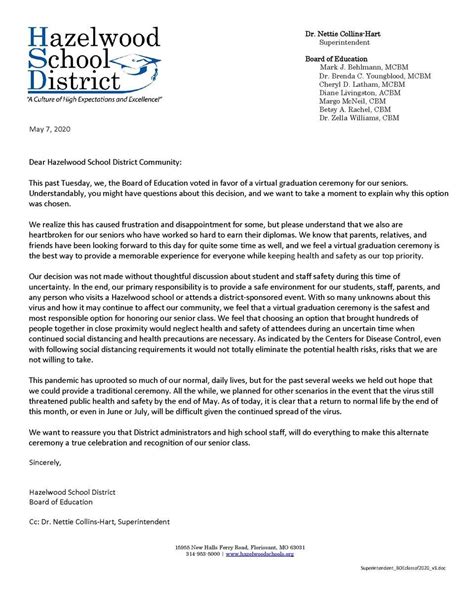 Hsd Board Of Education Letter To Students And Parents May 7 2020