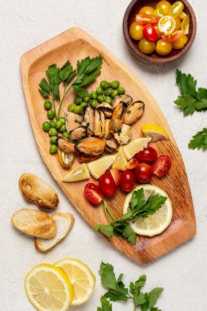Free Photo Top View Delicious Food On A Wooden Board