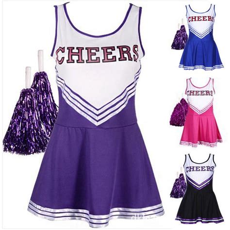 buy fashion woman cheerleader fancy dress outfit uniform high school musical costume with pom