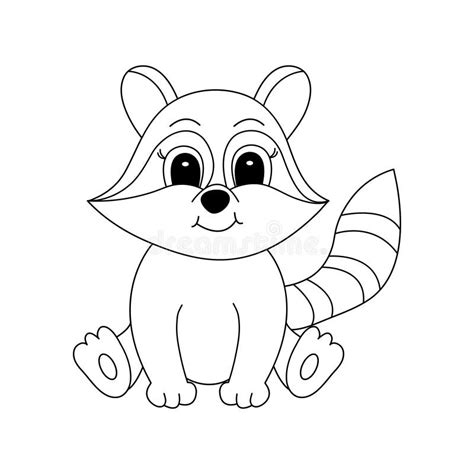 Hand Drawn Raccoon Of Black Contour Isolated On White Background