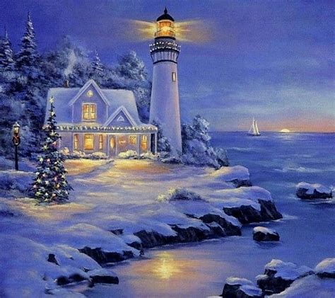 Winter Lighthouse Lighthouse Painting Christmas Paintings Thomas