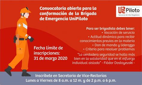 ¡postulate Ya Convocatoria Brigadas De Emergencia Universidad Piloto De Colombia
