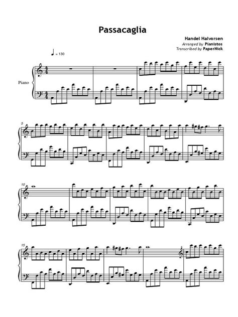 Passacaglia Handel Halvorsen Pianistos Piano Sheet