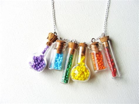Little Rainbow Bottle Necklace Miniature Jars Rainbow