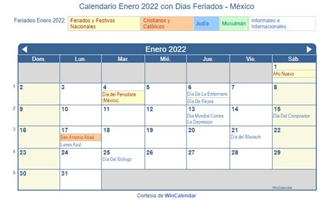 Calendario Enero 2022 Para Imprimir México