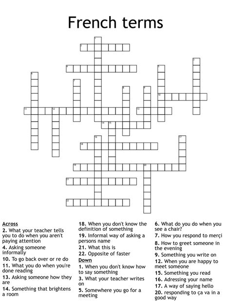 French Terms Crossword Wordmint