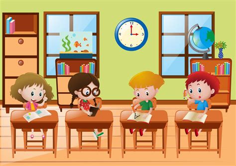 Four Students Learning At School 414067 Vector Art At Vecteezy