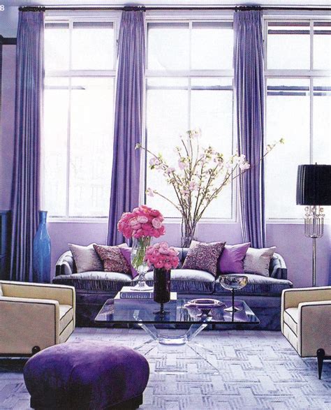 Purple Based Living Room With Glass Coffee Table Great