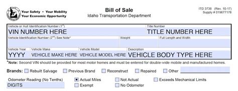 Idaho Bill Of Sale Form Dmv Id Information Free Idaho Bill Of Sale