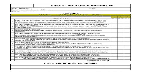 Check List De Auditoria 5s Xls