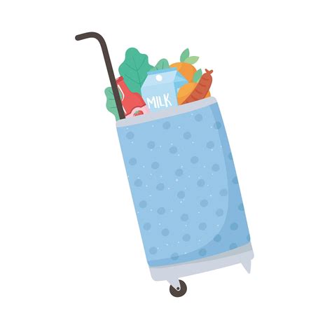 Shopping Trolley With Different Goods Grocery Purchases Vector