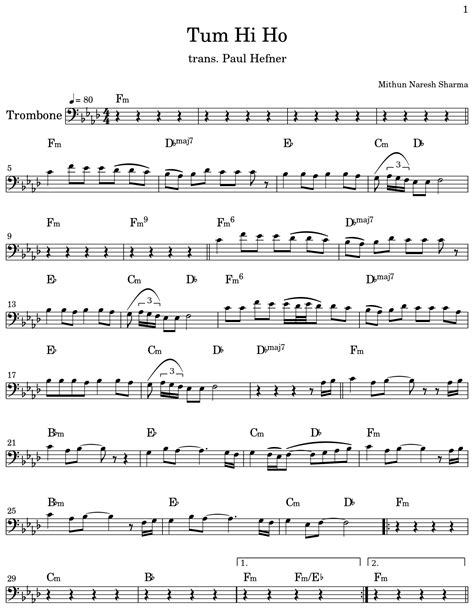 Tum Hi Ho Sheet Music For Trombone